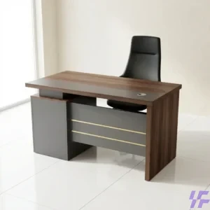 Modern 120cm Executive Office Desk with Wood Grain Finish, Integrated Cable Management, and Minimalist Metal Legs for Compact Professional Workspaces