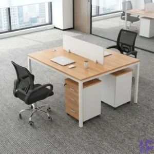 Modern 2-Way Office Workstation Pod with Integrated Privacy Screen, Dual Cable Management Ports, and Shared Metal Frame for Collaborative Team Productivity