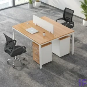 Modern 2-Way Office Workstation Pod with Integrated Privacy Screen, Dual Cable Management Ports, and Shared Metal Frame for Collaborative Team Productivity
