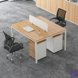 Modern 2-Way Office Workstation Pod with Integrated Privacy Screen, Dual Cable Management Ports, and Shared Metal Frame for Collaborative Team Productivity