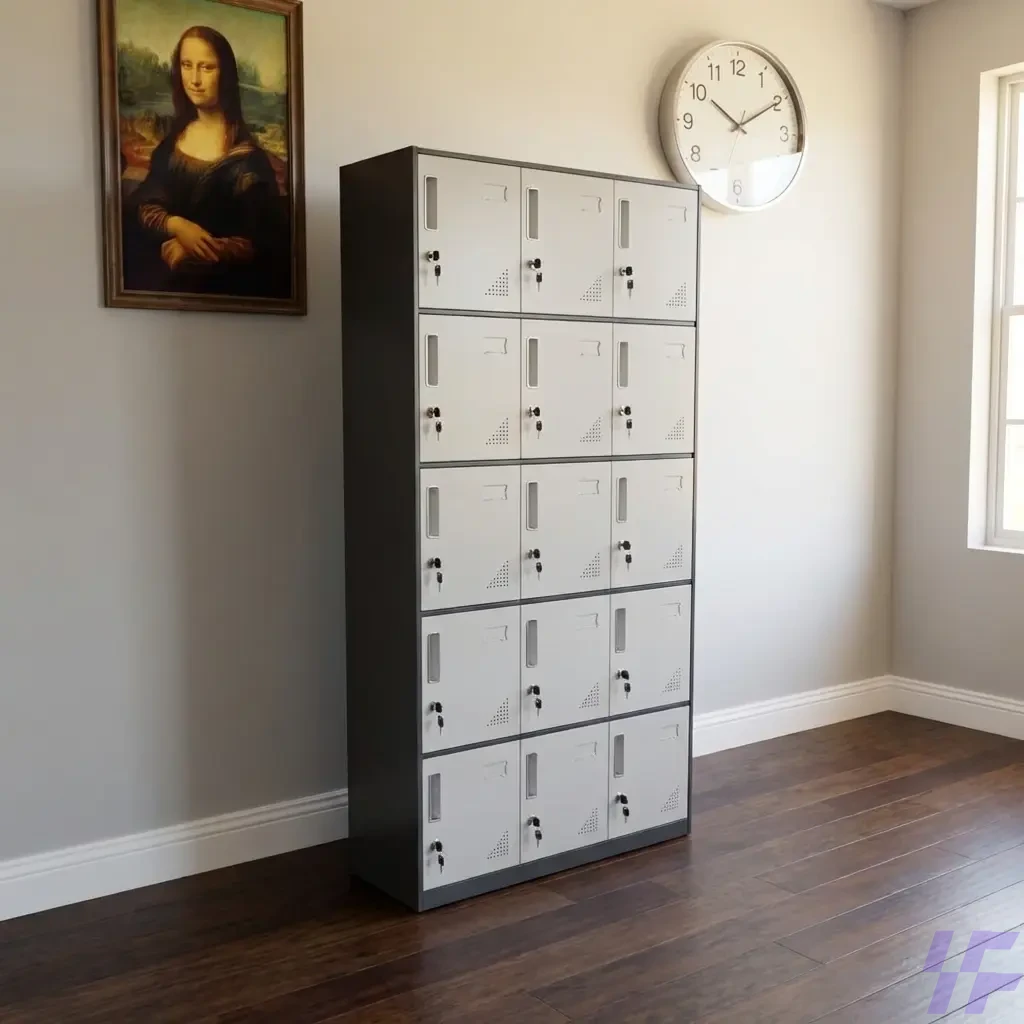 Heavy-Duty 15-Locker Steel Office Cabinet with Secure Individual Key Locks and Ventilated Metal Doors for Safe Employee Personal Storage and Workplace Organization Heavy-Duty 15-Locker Steel Office Cabinet with Secure Individual Key Locks and Ventilated Metal Doors for Safe Employee Personal Storage and Workplace Organization