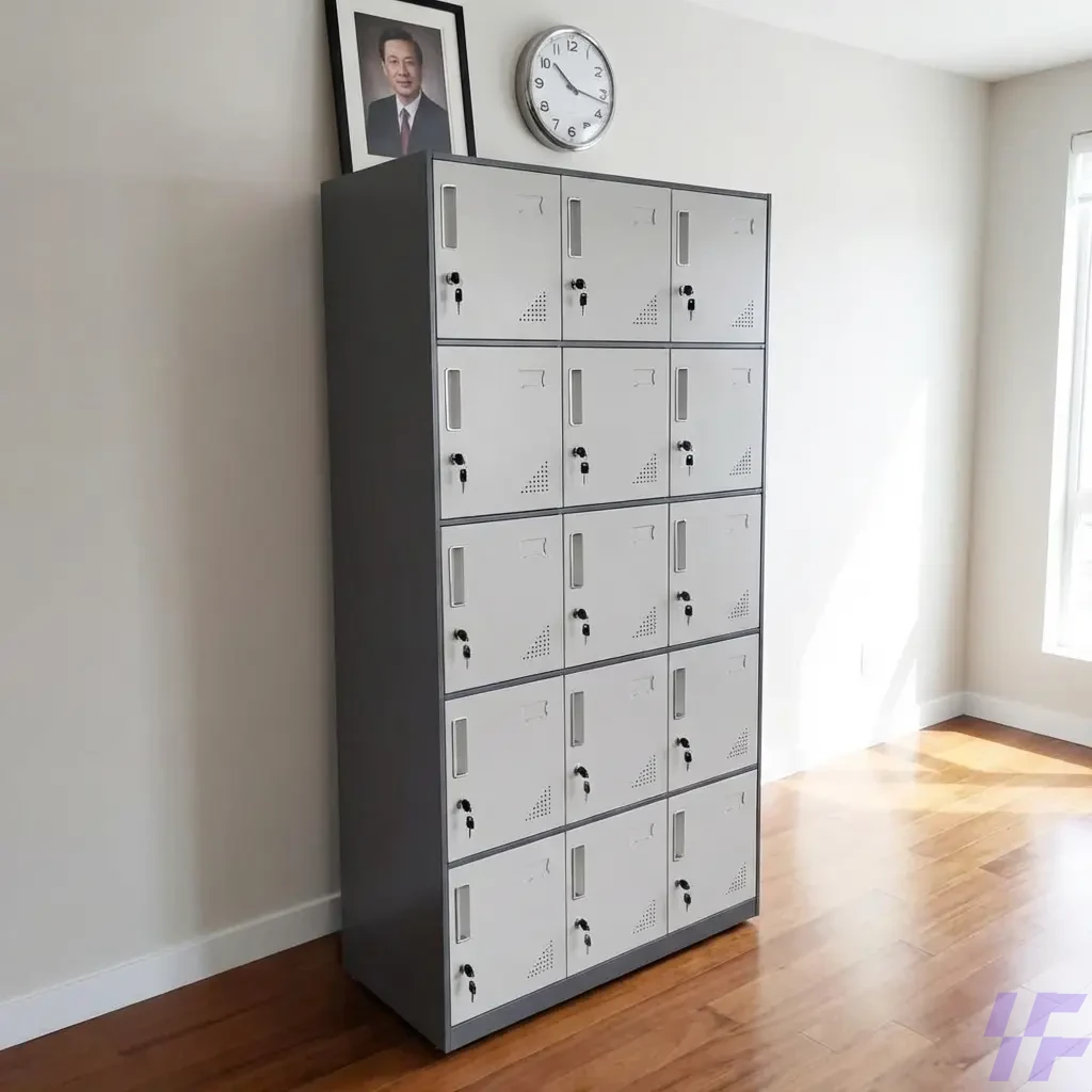 Heavy-Duty 15-Locker Steel Office Cabinet with Secure Individual Key Locks and Ventilated Metal Doors for Safe Employee Personal Storage and Workplace Organization Heavy-Duty 15-Locker Steel Office Cabinet with Secure Individual Key Locks and Ventilated Metal Doors for Safe Employee Personal Storage and Workplace Organization