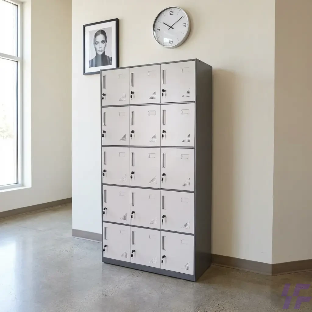 Heavy-Duty 15-Locker Steel Office Cabinet with Secure Individual Key Locks and Ventilated Metal Doors for Safe Employee Personal Storage and Workplace Organization Heavy-Duty 15-Locker Steel Office Cabinet with Secure Individual Key Locks and Ventilated Metal Doors for Safe Employee Personal Storage and Workplace Organization
