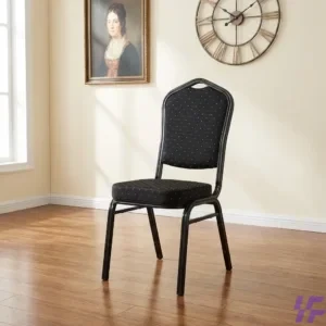Durable Black Stackable Banquet Chair with Reinforced Steel Frame and Padded Fabric Seat for Events, Conferences, and Commercial Venue Seating