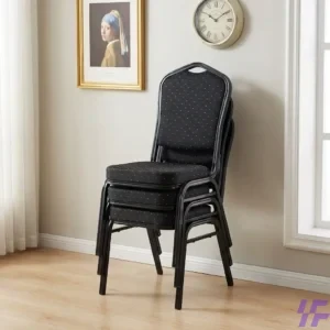 Durable Black Stackable Banquet Chair with Reinforced Steel Frame and Padded Fabric Seat for Events, Conferences, and Commercial Venue Seating