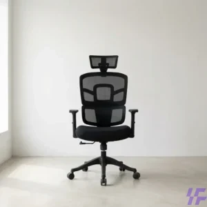 High-back orthopedic ergonomic office chair with adjustable lumbar support and breathable mesh for executive workspace comfort and posture correction.