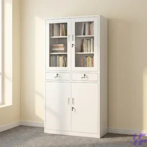 Durable heavy-duty steel office filing cabinet with secure locking drawers and an anti-tilt mechanism for professional document organization and high-capacity storage.