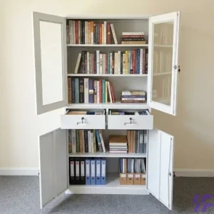 Durable heavy-duty steel office filing cabinet with secure locking drawers and an anti-tilt mechanism for professional document organization and high-capacity storage.