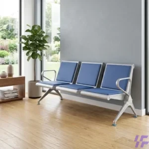Blue reception waiting bench with durable metal frame and cushioned seats, comfortable multi-seat visitor seating solution for offices, hospitals, and reception areas in Kenya