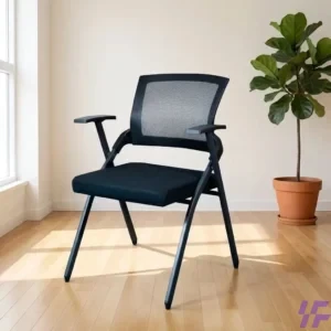Black foldable study chair with sturdy steel frame and padded seat, lightweight space-saving seating ideal for students, training rooms, home, and office use in Kenya