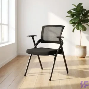 Black foldable study chair with sturdy steel frame and padded seat, lightweight space-saving seating ideal for students, training rooms, home, and office use in Kenya
