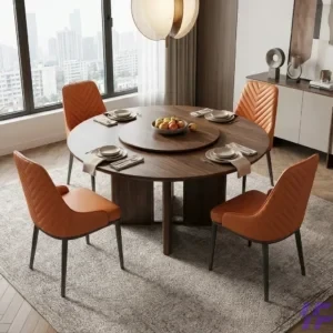 Orange leather dining chair with padded cushioned seat and sturdy metal legs, modern stylish dining seating for home, restaurant, and hospitality spaces in Kenya
