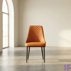 Orange leather dining chair with padded cushioned seat and sturdy metal legs, modern stylish dining seating for home, restaurant, and hospitality spaces in Kenya