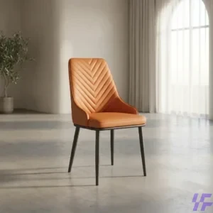 Orange leather dining chair with padded cushioned seat and sturdy metal legs, modern stylish dining seating for home, restaurant, and hospitality spaces in Kenya