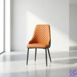 Orange leather dining chair with padded cushioned seat and sturdy metal legs, modern stylish dining seating for home, restaurant, and hospitality spaces in Kenya