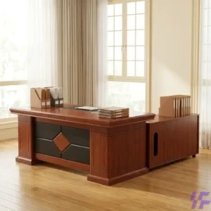 L-shaped executive office table with spacious work surface, integrated storage, and modern design, ideal for professional workspaces, home offices, and corporate setups in Kenya