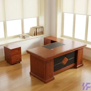 L-shaped executive office table with spacious work surface, integrated storage, and modern design, ideal for professional workspaces, home offices, and corporate setups in Kenya