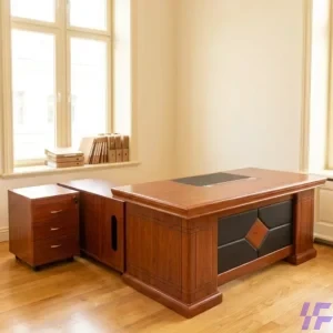 L-shaped executive office table with spacious work surface, integrated storage, and modern design, ideal for professional workspaces, home offices, and corporate setups in Kenya