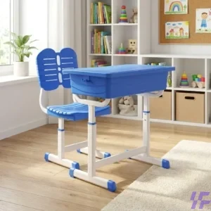 Blue adjustable kids study set with ergonomic desk and chair, height-adjustable design and durable build, ideal for comfortable learning at home and school use in Kenya