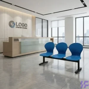 Blue reception waiting bench with durable metal frame and cushioned multi-seat design, comfortable visitor seating solution for office reception, hospital, and commercial waiting areas in Kenya