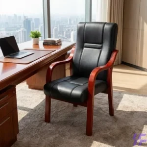 Ergonomic wood frame armchair with cushioned seating and sturdy natural wood structure, stylish comfortable chair ideal for office, reception, lounge, and home use in Kenya