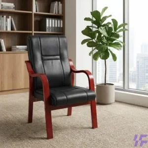 Ergonomic wood frame armchair with cushioned seating and sturdy natural wood structure, stylish comfortable chair ideal for office, reception, lounge, and home use in Kenya