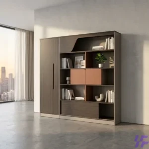 Modern executive office wall unit with sleek storage cabinets, open shelving, and durable premium finish, elegant space-saving furniture solution for organized corporate offices and professional workspaces in Kenya