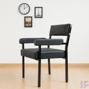Black leather office guest chair with cushioned seating, durable upholstery, and sturdy frame, comfortable and professional visitor chair for office reception, meeting rooms, and corporate spaces in Kenya