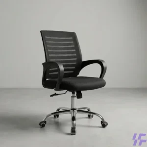 Black mid-back office chair with ergonomic support, cushioned seat, and breathable design, comfortable and durable seating solution for office desks, reception areas, and home workspaces in Kenya