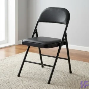 Black foldable study chair with sturdy steel frame and cushioned seat, lightweight space-saving seating solution for students, training rooms, home, and office use in Kenya