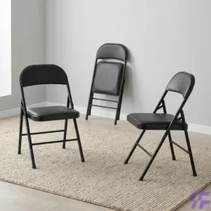 Black foldable study chair with sturdy steel frame and cushioned seat, lightweight space-saving seating solution for students, training rooms, home, and office use in Kenya