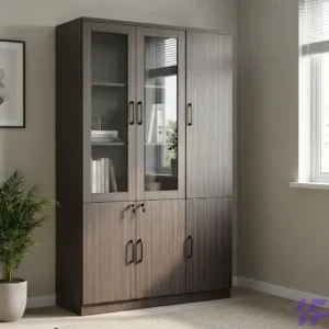 3-door wooden filing cabinet with lockable compartments and spacious shelves, durable office storage solution for organized document filing in home and corporate workspaces in Kenya