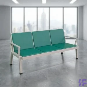 Green 3-seater waiting bench with durable metal frame and cushioned seats, comfortable multi-seat visitor seating for office reception, hospitals, and public waiting areas in Kenya