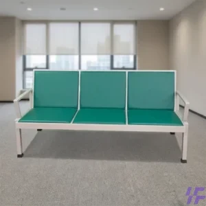 Green 3-seater waiting bench with durable metal frame and cushioned seats, comfortable multi-seat visitor seating for office reception, hospitals, and public waiting areas in Kenya