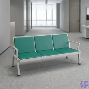 Green 3-seater waiting bench with durable metal frame and cushioned seats, comfortable multi-seat visitor seating for office reception, hospitals, and public waiting areas in Kenya