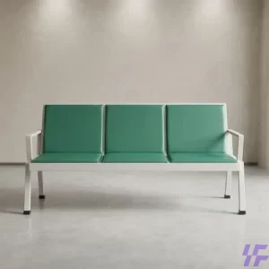 Green waiting bench with durable metal frame and comfortable cushioned seating, stylish multi-seat visitor bench ideal for office receptions, hospitals, and public waiting areas in Kenya.