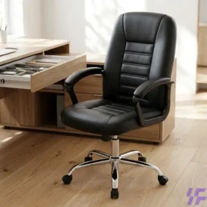Mid-back leather office chair with ergonomic back support, premium cushioned seating, adjustable height, and durable leather upholstery, comfortable office chair for professional and home workspaces in Kenya.