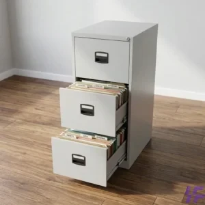Three drawers filing cabinet with durable lockable drawers, smooth-glide storage, and sturdy construction, secure office filing solution for organizing documents in corporate and home workspaces in Kenya.