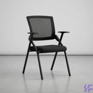 Black foldable study chair with sturdy steel frame, cushioned seat, and space-saving foldable design, comfortable seating for students, training rooms, offices, and home study spaces in Kenya.