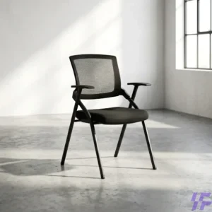 Black foldable study chair with sturdy steel frame, cushioned seat, and space-saving foldable design, comfortable seating for students, training rooms, offices, and home study spaces in Kenya.