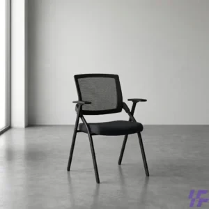 Black foldable study chair with sturdy steel frame, cushioned seat, and space-saving foldable design, comfortable seating for students, training rooms, offices, and home study spaces in Kenya.