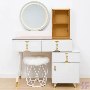 White modern dressing table with spacious tabletop, integrated storage drawers, and elegant contemporary design, stylish vanity furniture for bedrooms and dressing spaces in Kenya.