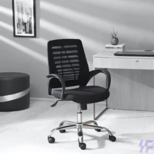 Medium back mesh office chair with breathable backrest, ergonomic lumbar support, adjustable height, and cushioned seat, comfortable office seating for productive workspaces and home offices in Kenya.
