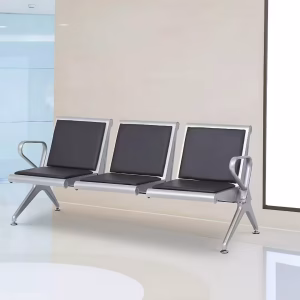 Contemporary black Padded Heavy-Duty Office Waiting Bench with chromed steel legs for corporate office waiting rooms