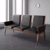3-Seat Black Leather Reception Bench .