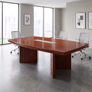 Modern walnut and steel Commercial 2 Meter Office Meeting Table with integrated cable grommets for corporate boardrooms