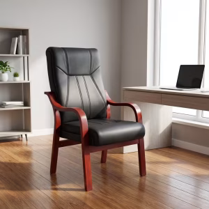 Contemporary black High Back Executive Leather Visitor Chair with chromed steel sled base for corporate office boardrooms