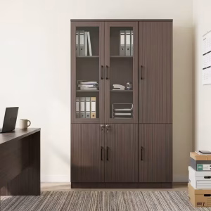 Luxury walnut Modern Wooden Office Filing Cabinet with secure key lock for corporate executive office document storage