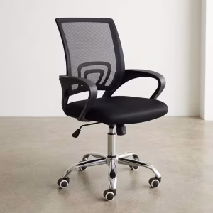 Charcoal gray Ergonomic Mid-Back Mesh Chair with adjustable lumbar tracking and nylon base for office desks