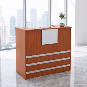 Luxury walnut wood 1.4M Commercial Lobby Reception Desk with high-rise privacy panel and secure lockable drawers